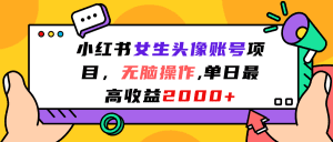 小红书女生头像账号项目，无脑操作“”单日最高收益2000+
