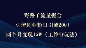 野路子流量掘金，引流创业粉日引流200+，两个月变现15W（工作室玩法））