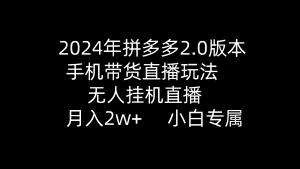 2024年拼多多2.0版本，手机带货直播玩法，无人挂机直播， 月入2w+， 小白专属